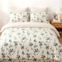 Parure de lit florale en polyester bleu clair et blanc, motif petites fleurs, housse de couette et taies d'oreiller en microfibre douce, textile de maison pour la vente en gros