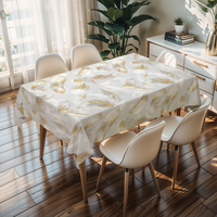 Nappe carrée grise anti-rayures à motif plumes, imperméable et anti-poussière, pour dîner familial et anniversaire