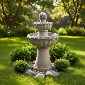 Fuente de Agua para Exteriores de 2 Niveles, de Piedra, 36.5 Pulgadas de Altura, Elegante Decoración para Jardín - Product Image 2