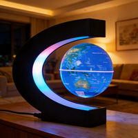 Globe terrestre flottant antigravité en forme de C, lampe de bureau à suspension magnétique avec lumière LED et prise