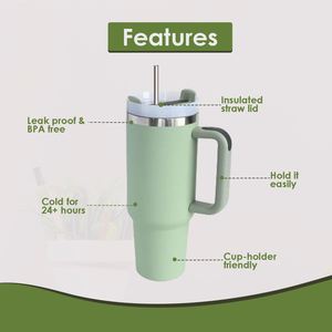 Mug de voyage H2.0 personnalisé avec logo, 30/40 oz, en acier inoxydable, avec poignée et paille, pour l'extérieur - Product Image 2