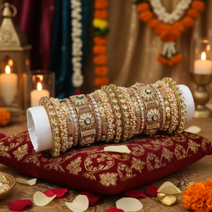 <b>Charming</b> Kundan Meenakari and Pearl <b>Bangles</b> Set Designer Glam Finish Jewelry for Women Perfect for Weddings - Product Image 3