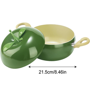 Casserole en céramique verte antiadhésive avec couvercle en forme de pomme, design original, poignées en plastique, pot à soupe, pot à lait - Product Image 2