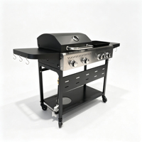 Barbecue au propane en acier thermolaqué haute température sur chariot, facile à assembler et à nettoyer, pour cuisines extérieures, camping et usage domestique