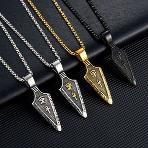 Stainless Steel Necklace With Carbon Fiber Horus Eye Ankh Spearhead Pendant for <b>Men</b> | Multi-Color Options Available - Product Image 2