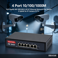 Switches PoE Gigabit de 4 Puertos, Plug and Play, 75w de Alta Potencia, Montables en Rack