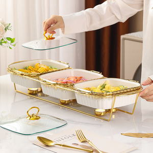 Đảng bộ sang trọng của 3 cái gốm khô nồi thực phẩm ấm hơn Bộ chafing món ăn đồ nấu nướng thiết bị khách sạn đám cưới với nắp - Product Image 6