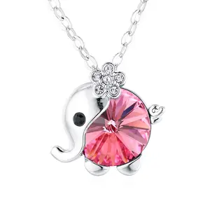 Lindo Animal 2023 joyería de moda elefante de cristal austriaco colgante collares para mujeres