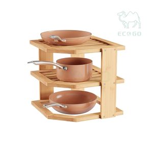 High Quality Three-Tier <b>Standing</b> Type Bamboo Countertop Organizer <b>Corner</b> <b>Shelf</b> Kitchen Storage Rack - Product Image 1