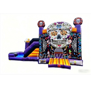 Castillo inflable de calavera de azúcar del Día de los muertos para niños Tobogán colorido incluido para alquiler o uso personal - Product Image 1