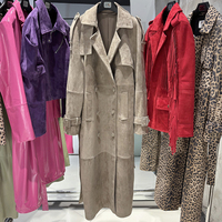 Manteau long en daim véritable pour femme de haute qualité, ceinturé, en cuir véritable, pour l'automne