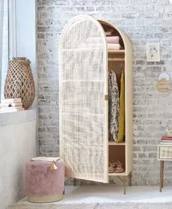Modern Rattan yatak odası mobilyası ahşap giysi Armoire gardırop için yatak odası 1 kapı dolap dolap dolap için giysi
