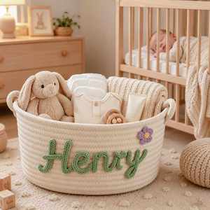 Panier de rangement pour la chambre d'enfant avec nom personnalisé, en corde de coton tressée, cadeau pour une fête de naissance - Product Image 2