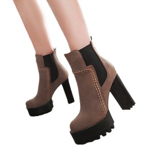 Botas Casuales Marrones Mate para Toda Temporada con Plataforma Antideslizante para Compras, Botas de Plataforma con Punta Redonda Marrón - Product Image 4