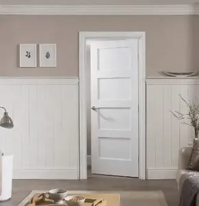 Puerta Interior Moderna Personalizada Precolgada Impermeable Estilo Shaker con Imprimación Blanca, Puertas de Madera Maciza de 3 Paneles para Dormitorio, Casa, Hotel, Apartamento - Product Image 3