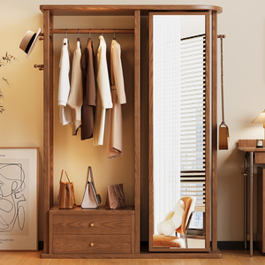 Perchero giratorio de madera maciza con espejo, diseño moderno, armario de almacenamiento independiente para dormitorio con espejo de tocador y cajones - Product Image 3