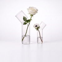 Vase en verre artistique de style scandinave, cylindre transparent soufflé à la main avec ouverture inclinée, bouteille à fleurs pour la décoration de table