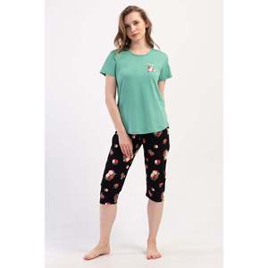 Traje de dormir capri ovalado de manga corta con cuello redondo para mujer - Product Image 4