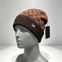 Bonnet en laine mélangée pour homme avec logo personnalisé, motif tricoté plat, ajustable, chaud et isolant, style décontracté et tendance pour l'hiver