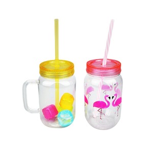 Plastic <b>Mason</b> <b>Jar</b> 550ml <b>With</b> Handle And <b>Straw</b> For Beverage Packaging Party Use - Product Image 5