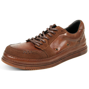 Chaussures décontractées pour hommes en cuir véritable, talon bas, à lacets, couleur unie, marron, noir, chaussures bateau de loisirs 310-4 - Product Image 1