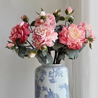 Grandes pivoines artificielles luxueuses, style peinture à l'huile vintage, pour la décoration de salon, accessoires photo