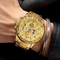 Wwoor-Montre avec grand cadran rond et plusieurs fuseaux horaires, avec calendrier complet, résistant à l'eau, 8879