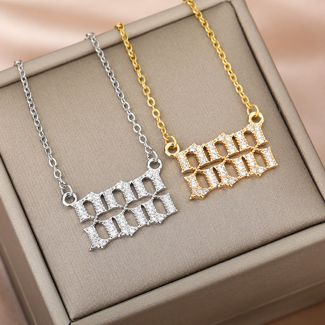 New Trendy 18K Gold Plated Copper Angel Number Necklace 111-999 Sparkly Zircon Pendant Spiritual Jewelry Necklace for Women Men
