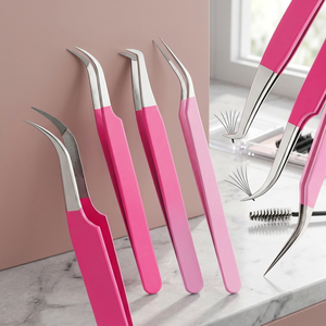 Lot de 3 pinces à cils roses en acier inoxydable pour extensions de cils, volume, éventail, isolation de précision, outils de salon de beauté - Product Image 2