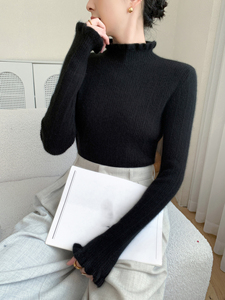 Nouveau pull en cachemire fin pour <span class=keywords><strong>femme</strong></span>, col semi-montant, tricot ajusté, à porter en dessous. - Product Image 6