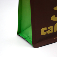 Sachet d'emballage de café personnalisé en gros avec soufflet latéral imprimé, fermeture éclair et fond plat