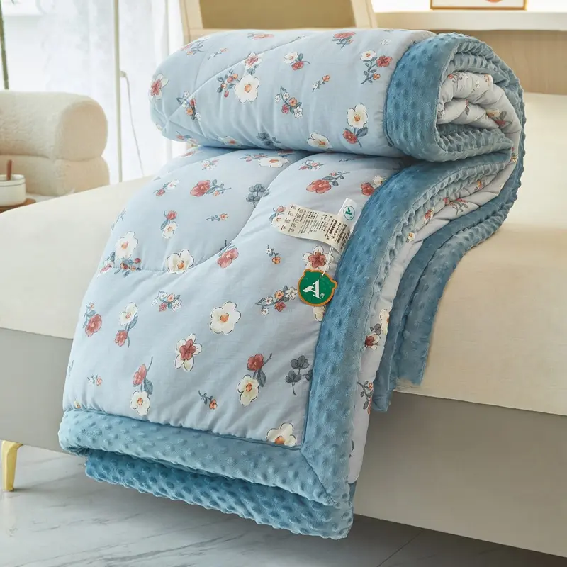Newborn Comfort Blanket 2 Layers Bubble Cozy Solid Color Double Layer Throw Dot Minky Baby Fleece Blanket