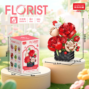 لبنات بناء الورد الأزرق والأحمر والأسود من <span class=keywords><strong>Lele</strong></span> boher ، مجموعات مكعبات باقة الزهور ، لعبة الطوب ، منزل عباد الشمس ، سلسلة نموذج مصغرة - Product Image 4