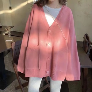 新着無地サテンVネックシャツブラウス卸売韓国スタイル高級カーディガンカシミアコートトップレディースセーター - Product Image 5