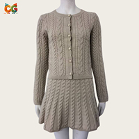 Ensemble deux pièces tricoté pour femme CG Custom OEM ODM : Cardigan torsadé à manches longues et jupe évasée – Tenue assortie en maille pour l'automne