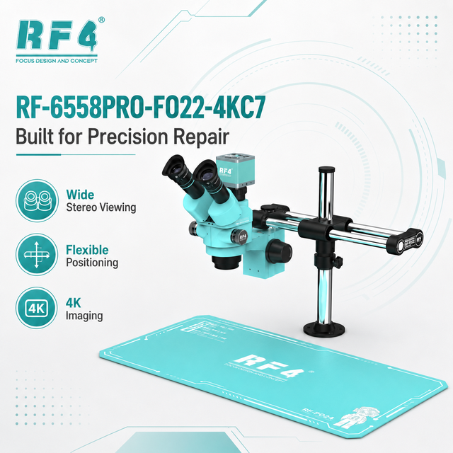 RF4 Mobile Phone Repair Trinocular Microscope 6558Pro 4K Camera Swing Arm PCB Repair Electronics Repair Earphone