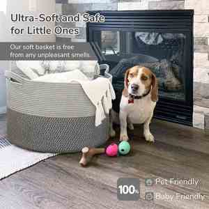 90L <b>Large</b> Woven <b>Storage</b> <b>Baskets</b> for Laundry Pillows Toys Decorative Cotton Rope <b>Basket</b> with Handles for Bedroom Nursery - Product Image 5