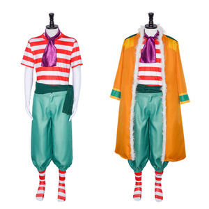 Buggy Cosplay Costume <b>Men</b> Adult Anime Outfit with Cloak Top Pants Striped Shirt Green Pants Red Socks with Label - Product Image 1