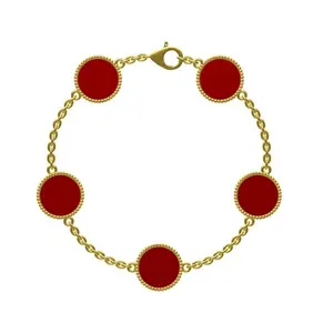 Fashion Custom Ruby 18K Gold Four-leaf Clover Bracelet Earrings Pendant Set.