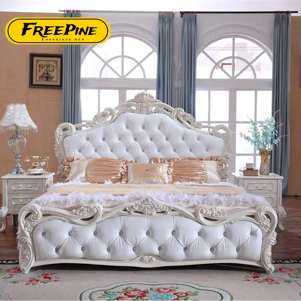 ODM-cama de tamaño King personalizable, suave, Vintage, de cuero genuino, tamaño Queen, almacenamiento, de madera, blanca, cama doble