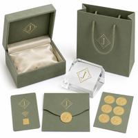 Conjunto de Empaque de Joyería Verde Salvia Personalizado, Caja Magnética de Terciopelo, Exhibidor Acrílico, Bolsa para Tarjetas NFC, para Marca de Productos Orgánicos y Naturales