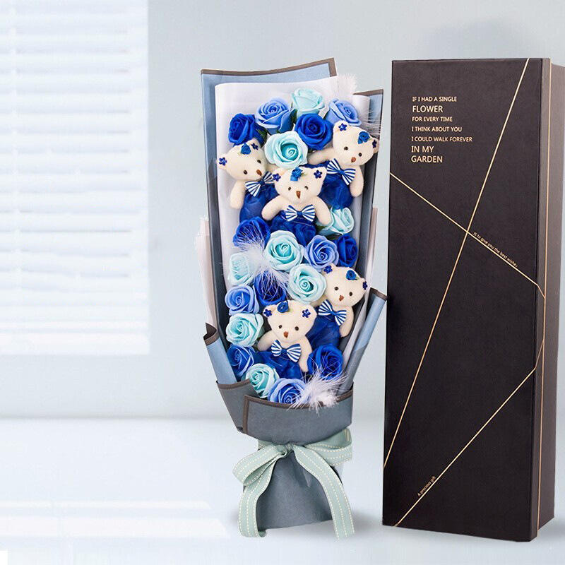 520 blue rose bouquet + bear + gift box