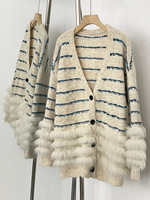 Cardigan en tricot rayé décontracté à col en V pour femme, hiver automne, motifs floraux uniques et colorés