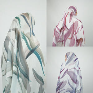 Hijab en Viscose de Coton Modal à Bord Large, Double Aiguille, de Luxe, Imprimé Aquarelle, Châles, 90x200 - Product Image 2
