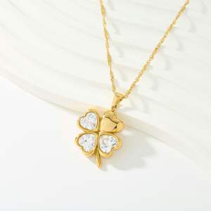 Trèfle à quatre feuilles Long Collier Bijoux Acier inoxydable Kleeblatt Schmuck Colares De Trevo 4 Folhas Collier <span class=keywords><strong>Trefle</strong></span> Quatre Feuille - Product Image 2