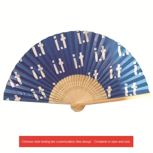 Abanico Plegable Tradicional de Bambú Negro con Diseño de Pintura Artística Folclórica en Seda Imitada para Decoración Elegante de Festivales y Hogar, Música - Product Image 2