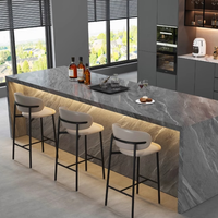 Îlot de cuisine modulaire personnalisé, comptoir de bar, dessus en marbre artificiel, armoire de rangement en bois laqué brillant, design écologique