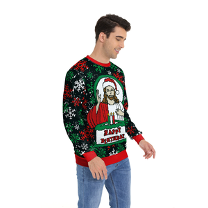 Maglione Natalizio Unisex in Maglia con Stampa Festiva, Felpa con Cappuccio o Girocollo, 'Go Jesus It's Your Birthday', Multicolore - Product Image 2