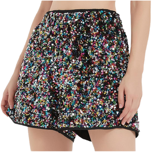 Custom <b>Women's</b> High Waist <b>Shorts</b> Casual Loose Fit Bermuda Glitter Sequins Elastic Waist Closure Breathable Eco-Friendly - Product Image 1