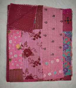 Cubrecama de Algodón Khambadiya Bordado con Patchwork Vintage, Colorido, Estilo Sari, Bohemio, para Hotel, Suave - Product Image 1